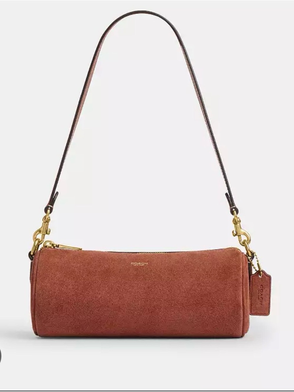 Coach Suede Barrel Shoulder Bag in Brass/Clay